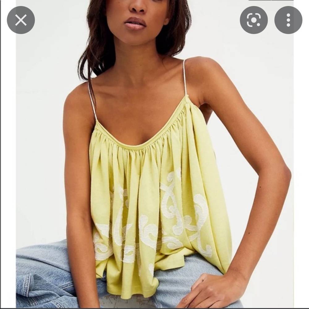 Free People Yellow Embroidered Swing Tank Top